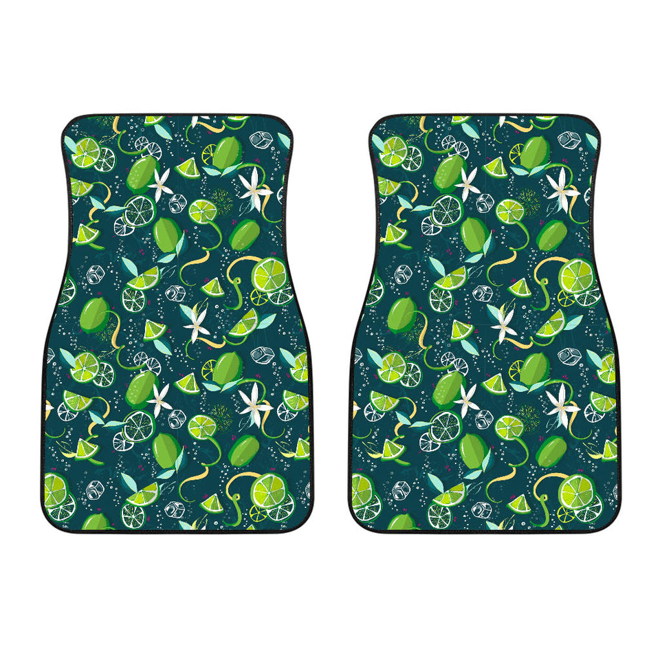Lime Ice Flower Pattern Front Car Mats