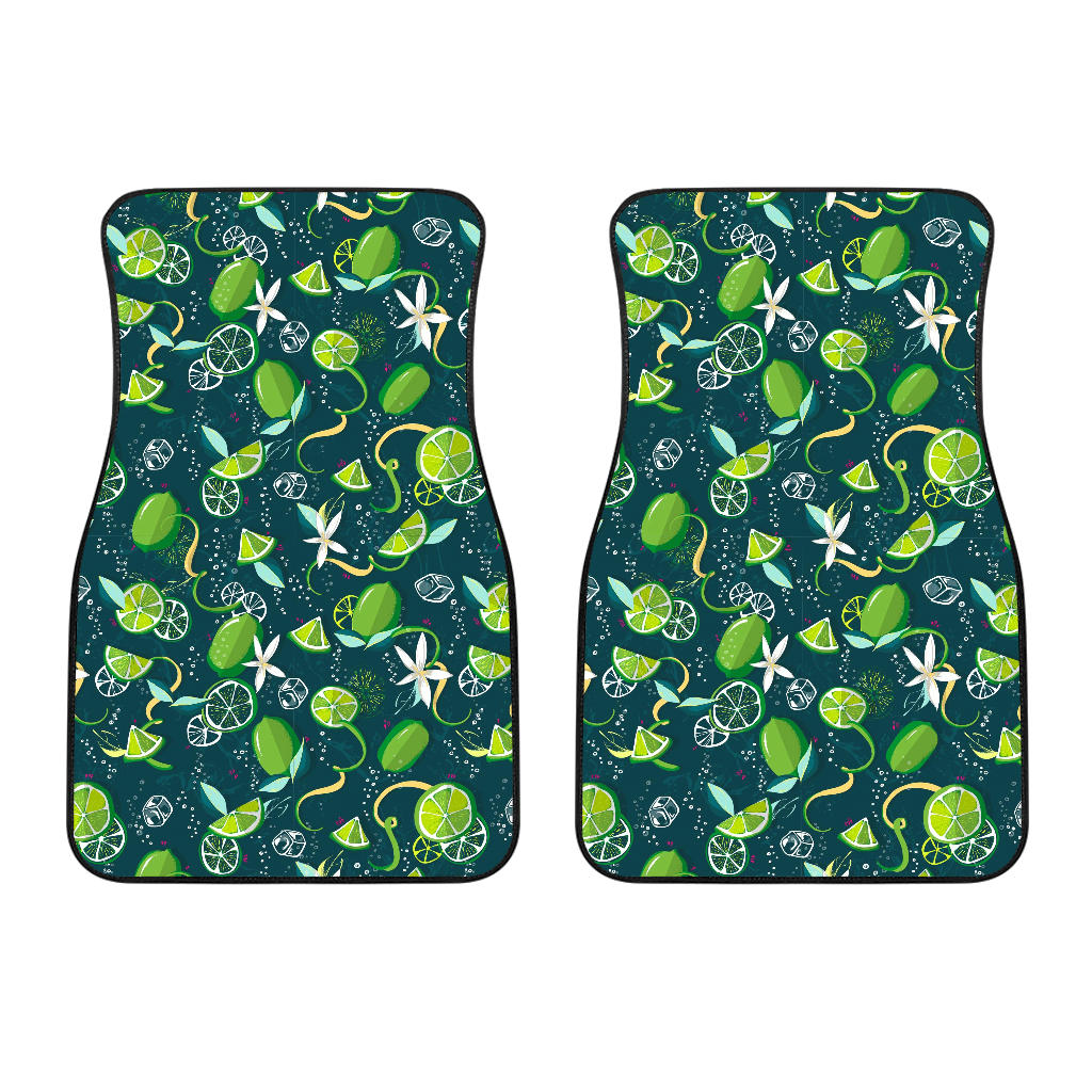 Lime Ice Flower Pattern Front Car Mats