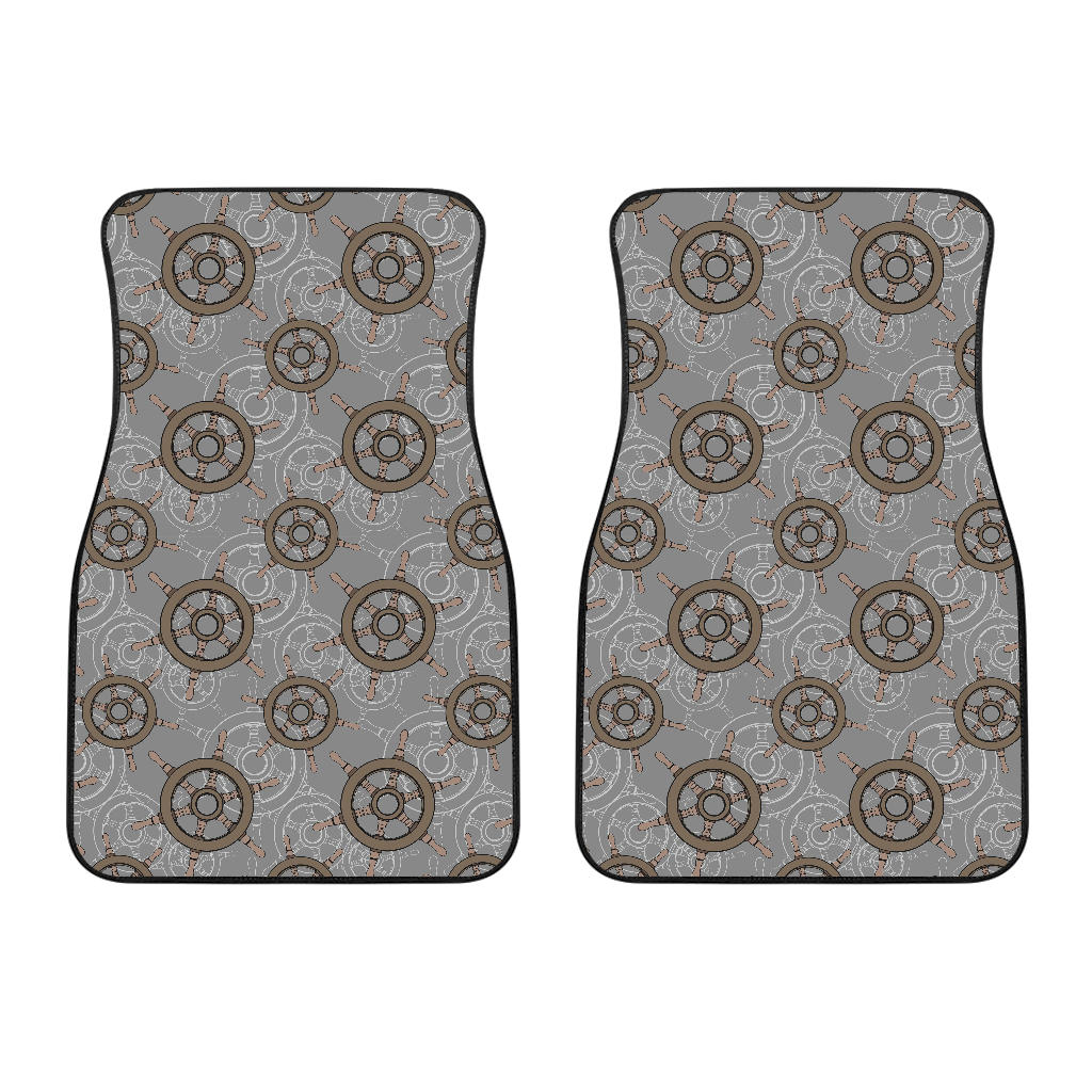Nautical Wood Steering Wheel Pattern Front Car Mats
