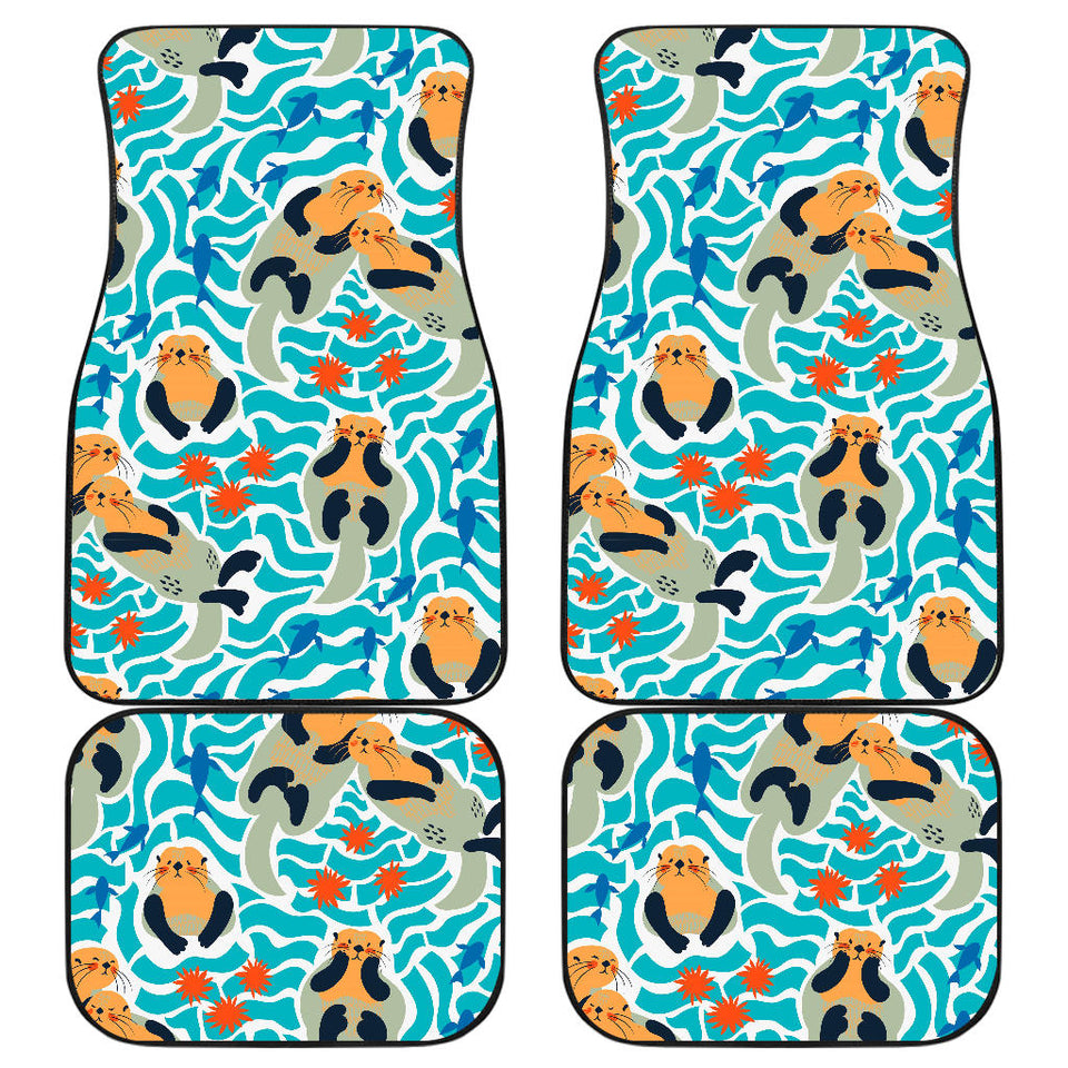 Cute Sea Otters Fishe Sea Urchin Pattern Front And Back Car Mats