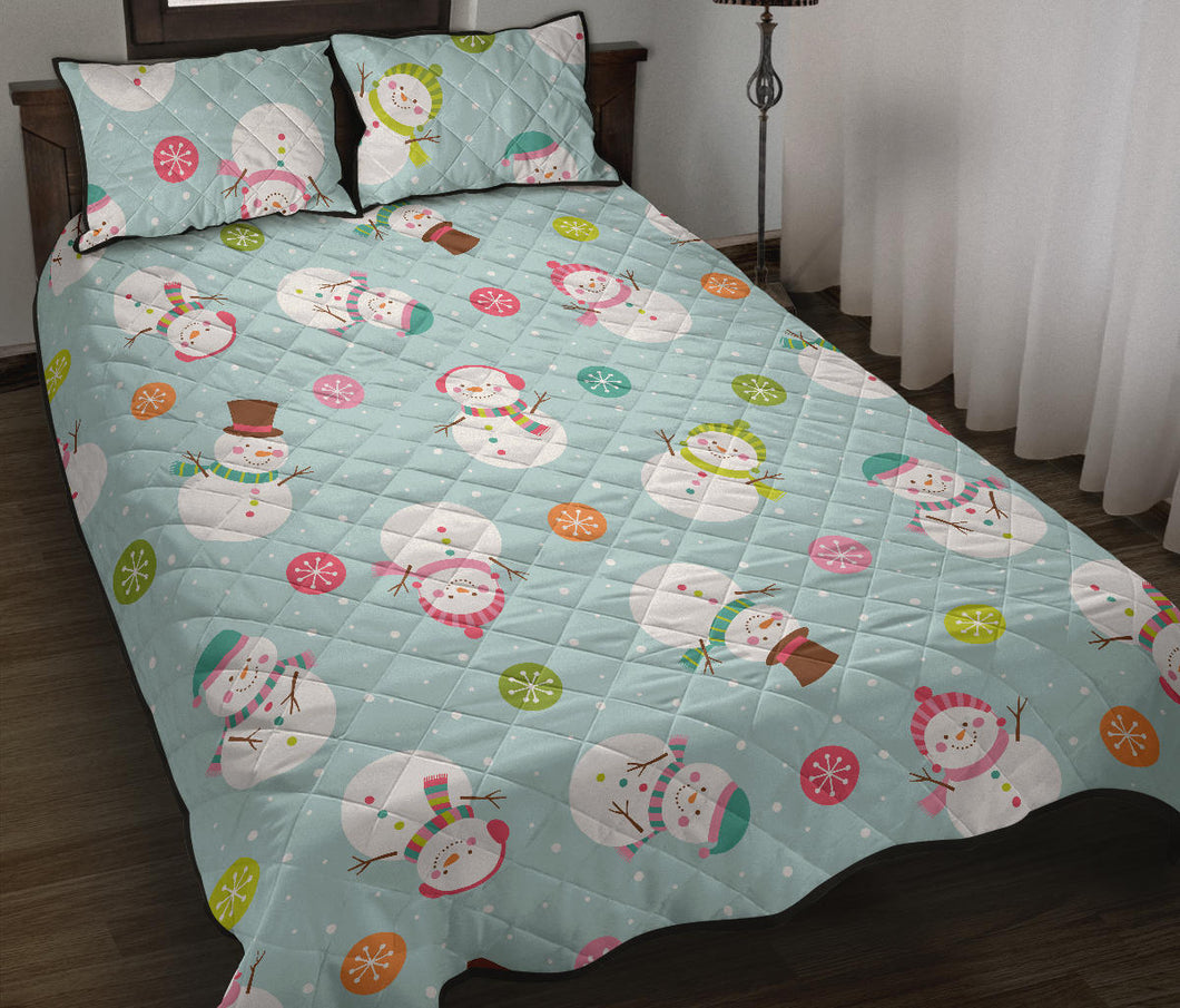 Cute snowman snowflake pattern Quilt Bed Set