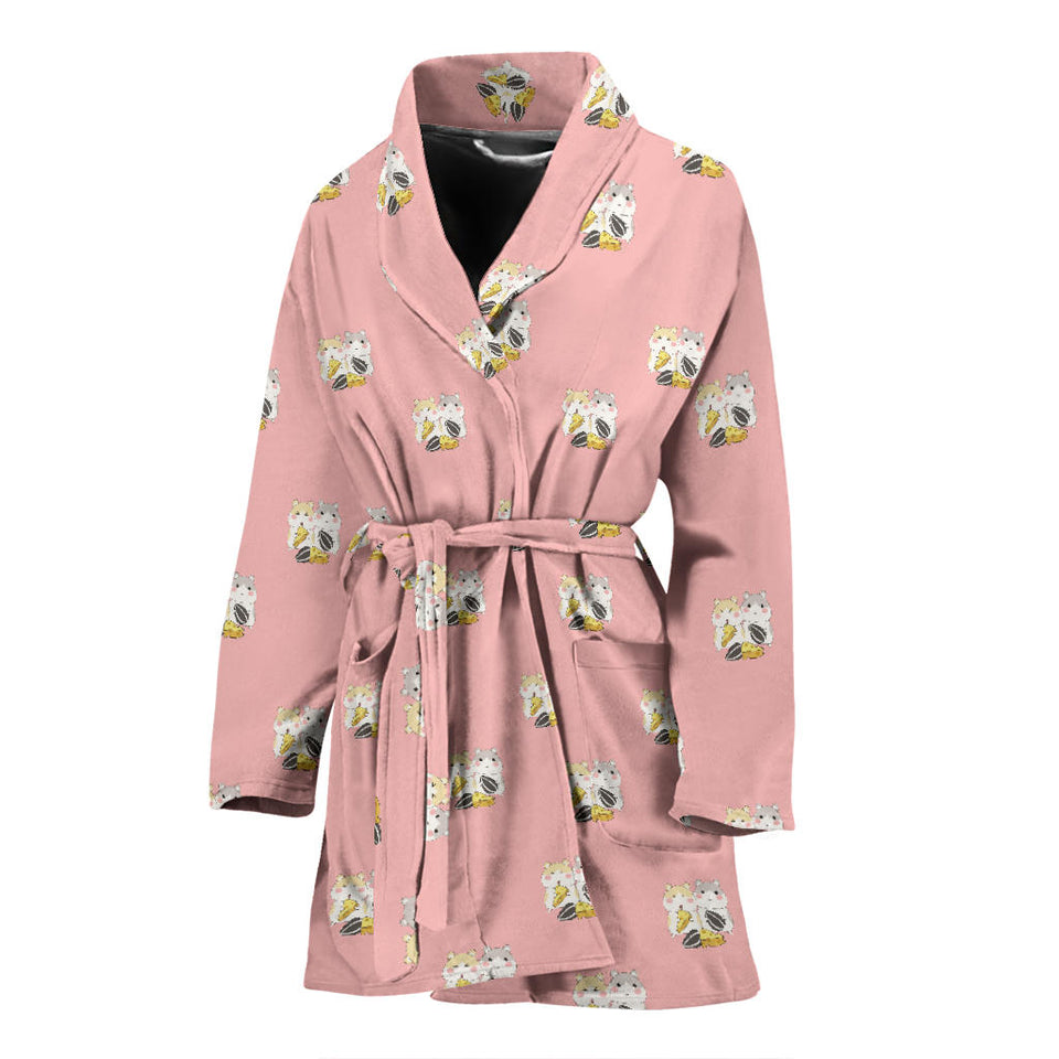 Cute Hamster Cheese Pattern Pink Background Women'S Bathrobe