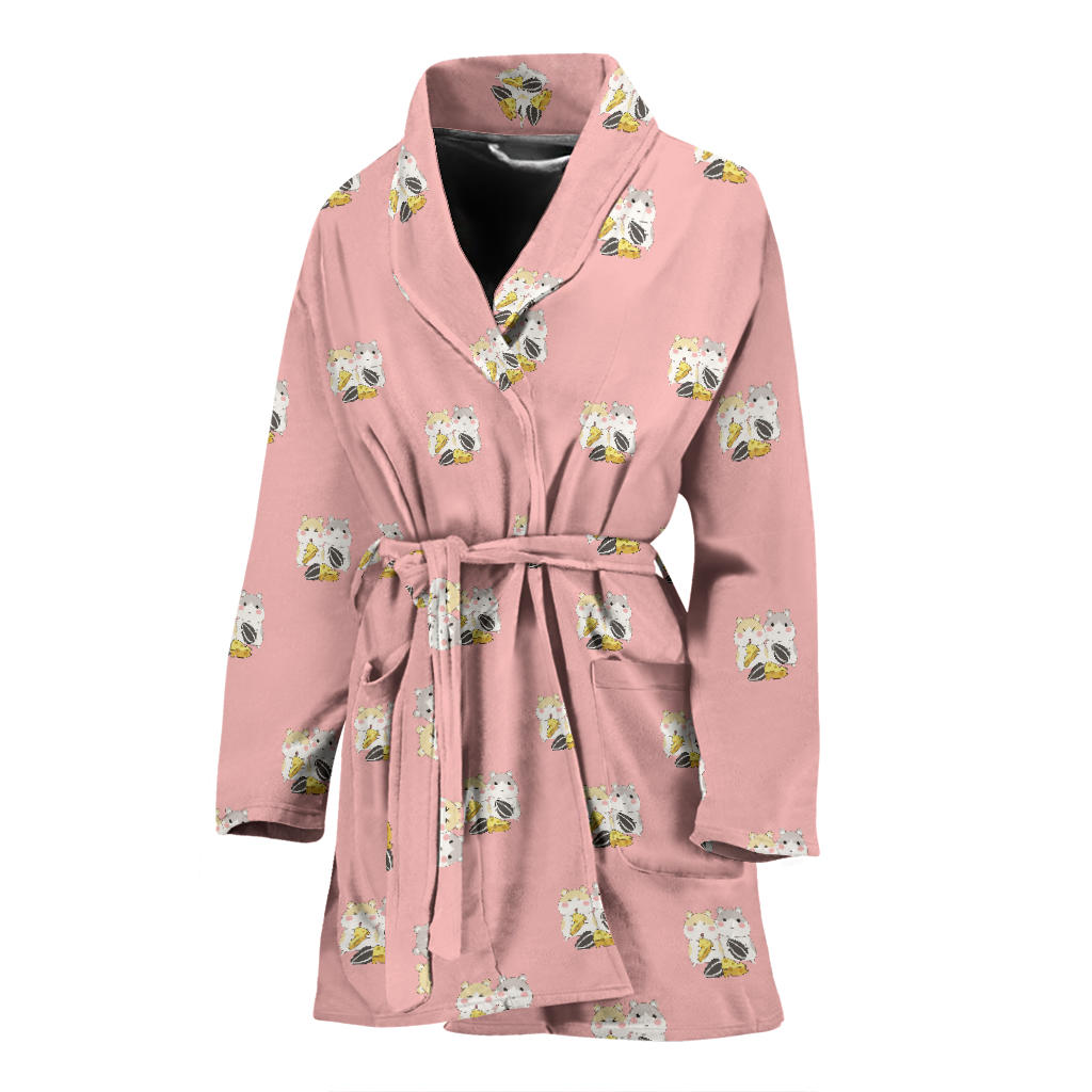 Cute Hamster Cheese Pattern Pink Background Women'S Bathrobe