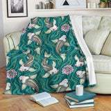 Koi Fish Carp Fish Lotus Pattern Premium Blanket