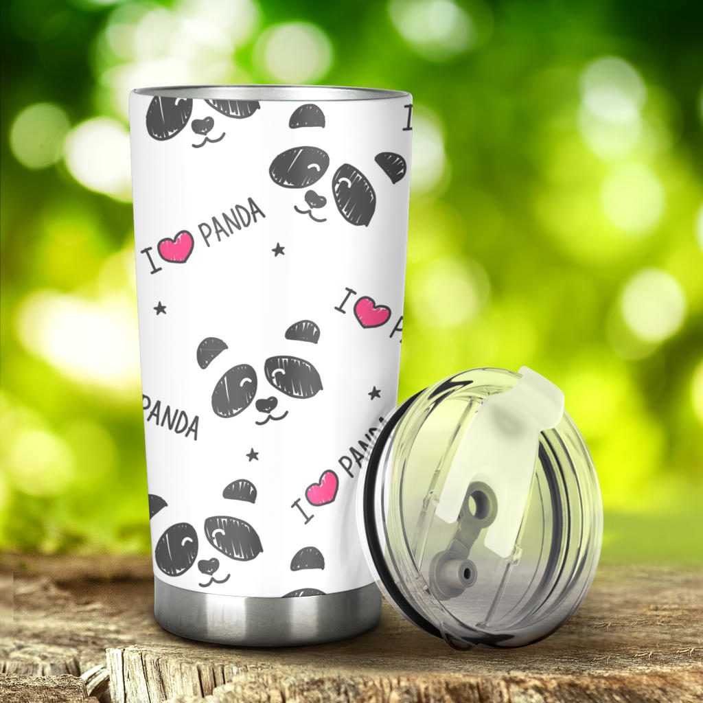 Hand Drawn Faces Of Pandas Pattern Tumbler