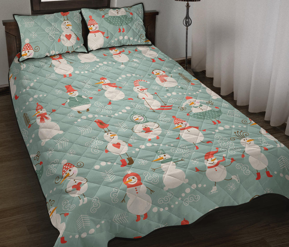 Cute snowman pattern Quilt Bed Set