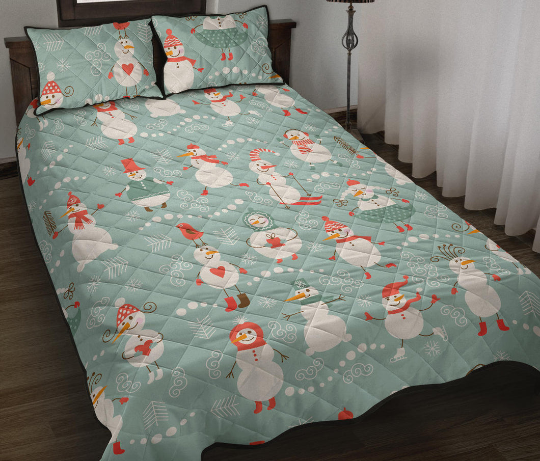 Cute snowman pattern Quilt Bed Set