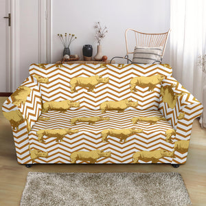 Rhino Yellow Theme Pattern Loveseat Couch Slipcover