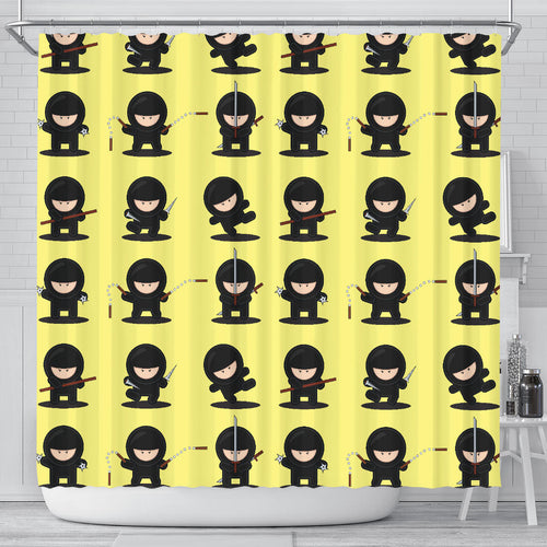 Cute Ninja Yellow Background Shower Curtain Fulfilled In US