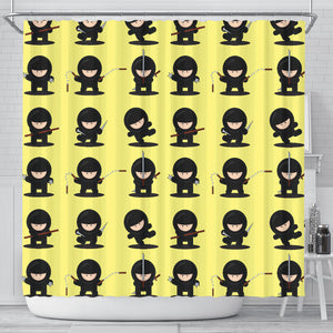 Cute Ninja Yellow Background Shower Curtain Fulfilled In US