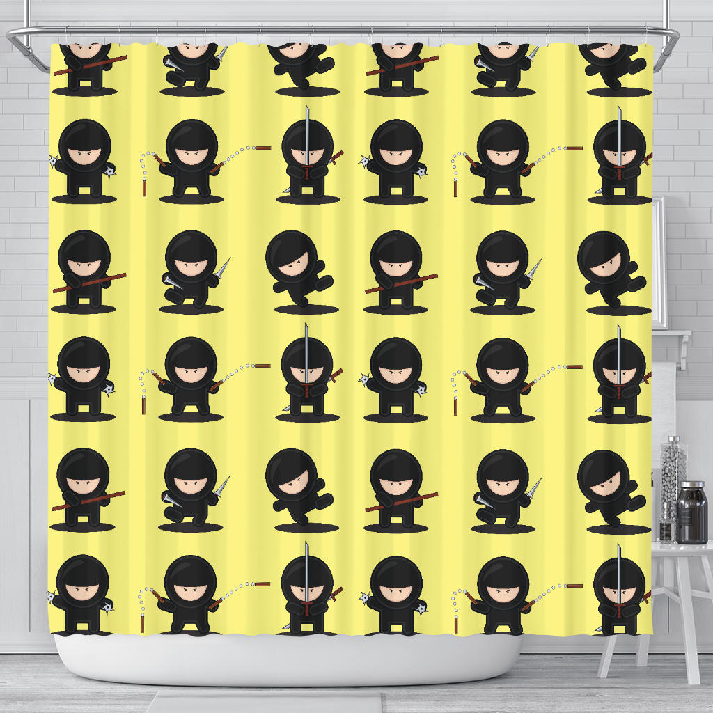 Cute Ninja Yellow Background Shower Curtain Fulfilled In US