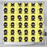 Cute Ninja Yellow Background Shower Curtain Fulfilled In US