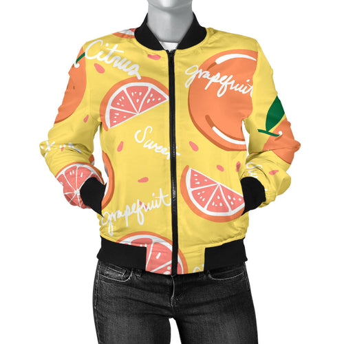 Grapefruit Yellow Background Women'S Bomber Jacket