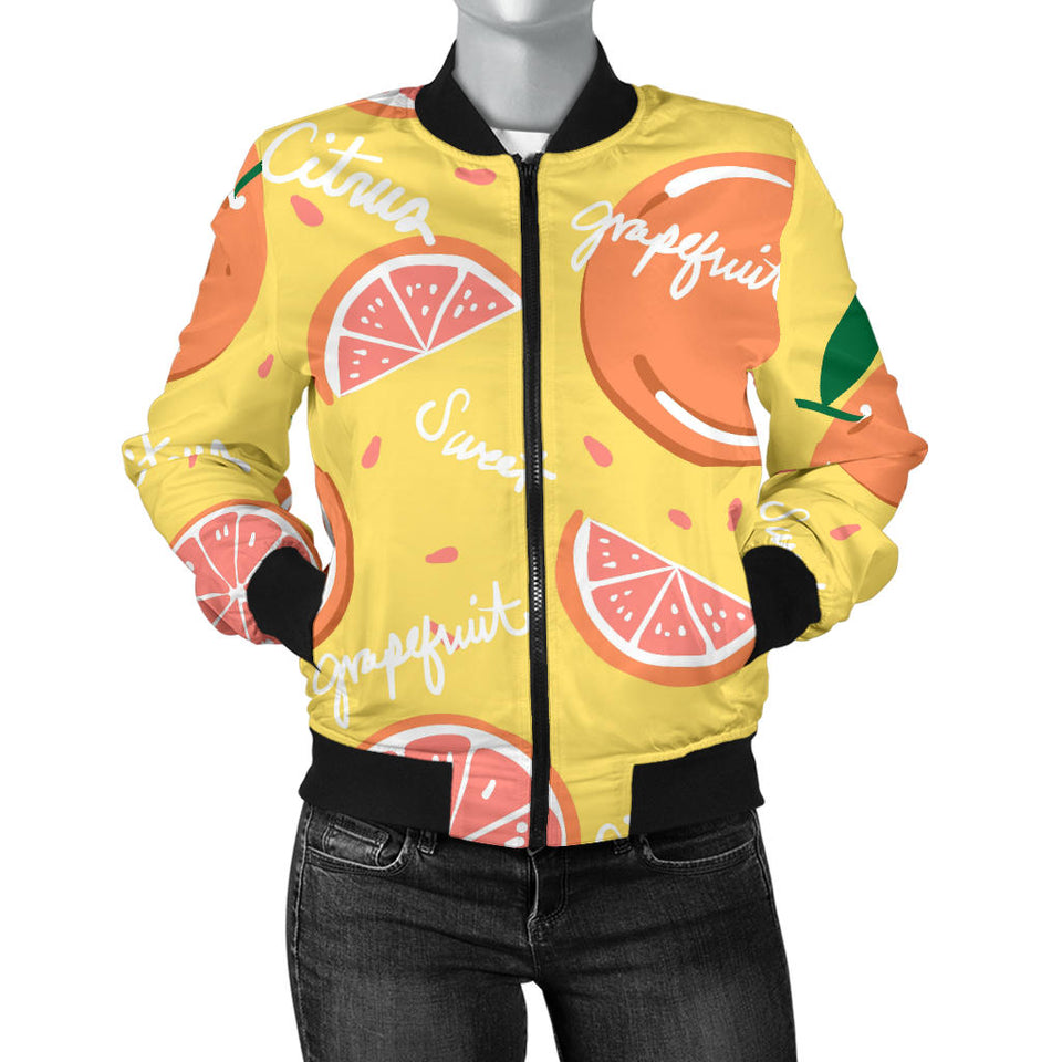 Grapefruit Yellow Background Women'S Bomber Jacket