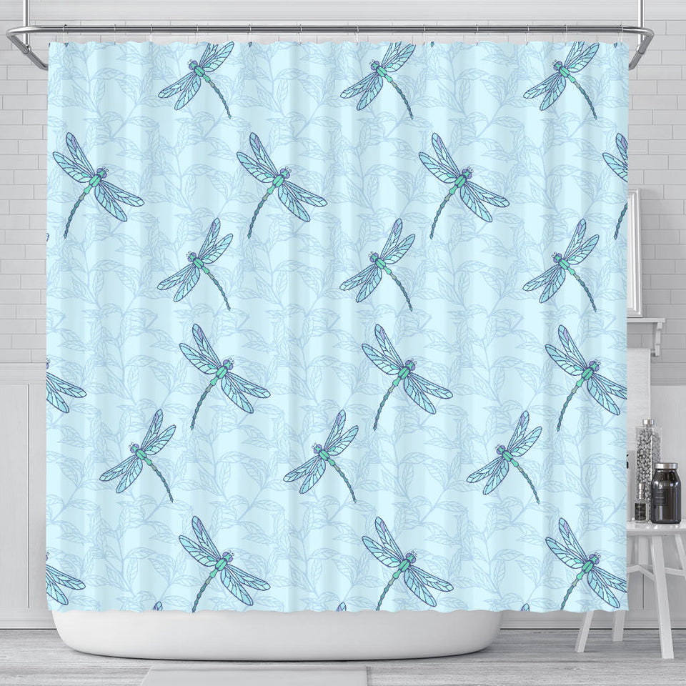 Dragonfly Pattern Blue Background Shower Curtain Fulfilled In US