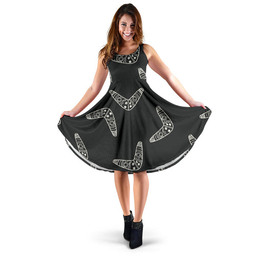 Hand Drawn Boomerang Australian Aboriginal Ornament Sleeveless Midi Dress