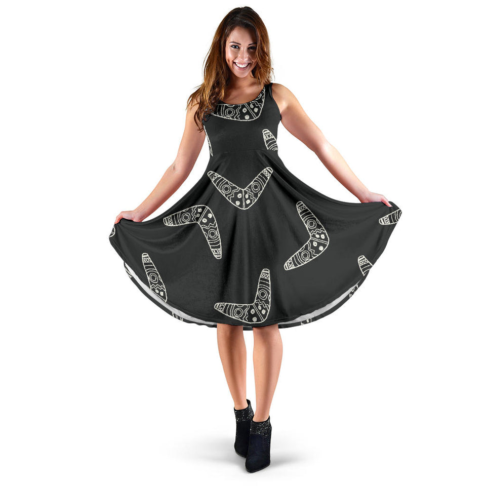 Hand Drawn Boomerang Australian Aboriginal Ornament Sleeveless Midi Dress