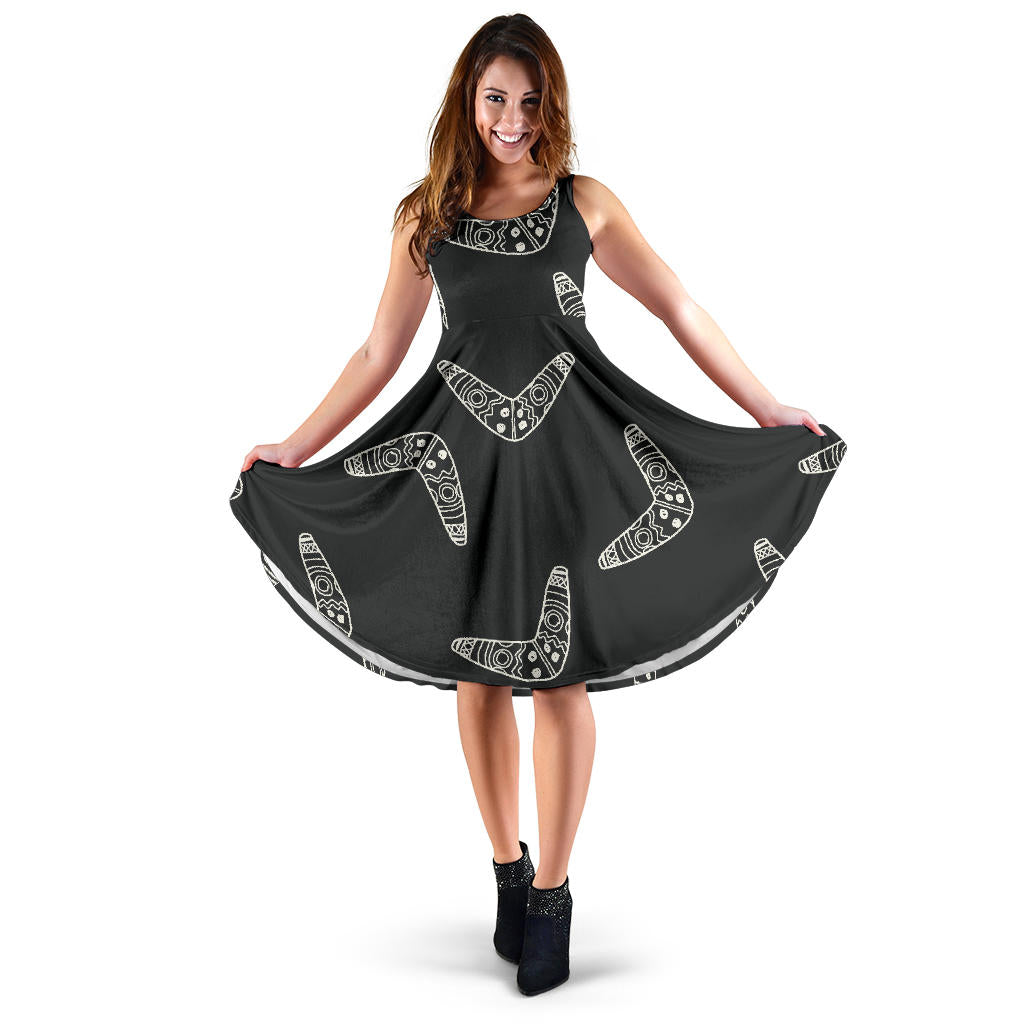 Hand Drawn Boomerang Australian Aboriginal Ornament Sleeveless Midi Dress