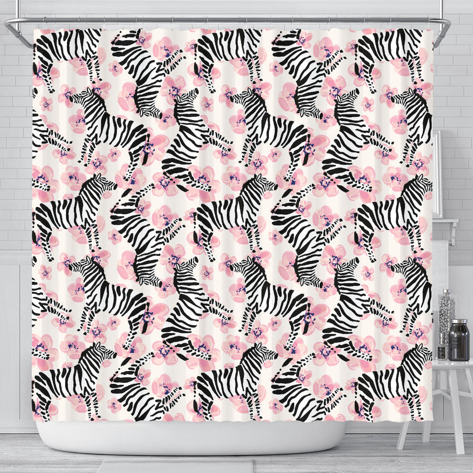 Zebra Pink Flower Background Shower Curtain Fulfilled In US