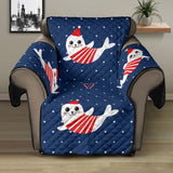 Cute sea lion seal christmas hat candy cane heart pattern Recliner Cover Protector