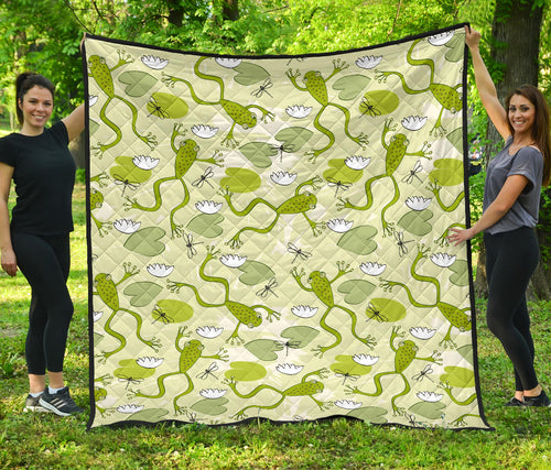 Cute Frog Dragonfly Pattern Premium Quilt