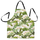 White Orchid Flower Tropical Leaves Pattern Adjustable Apron