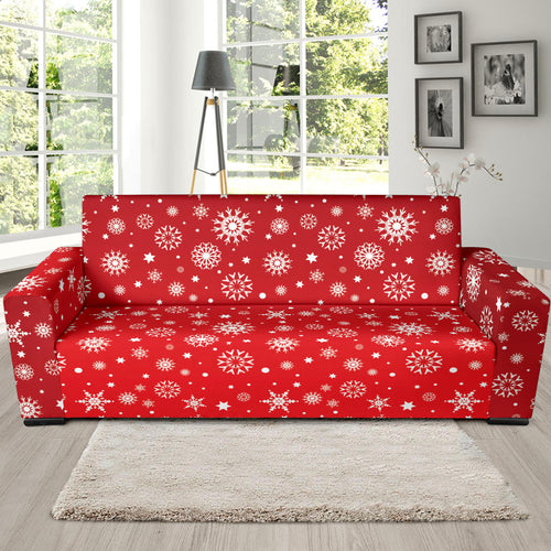 Snowflake Pattern Red Background Sofa Slipcover