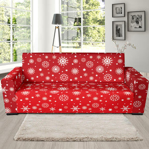 Snowflake Pattern Red Background Sofa Slipcover