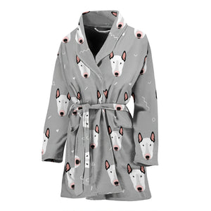Bull Terrier Pattern Print Design 05 Women's Bathrobe