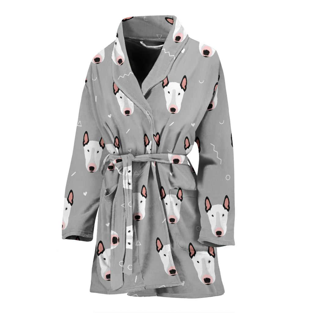 Bull Terrier Pattern Print Design 05 Women's Bathrobe