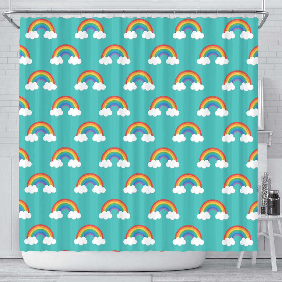 Rainbow Pattern Green Background Shower Curtain Fulfilled In US