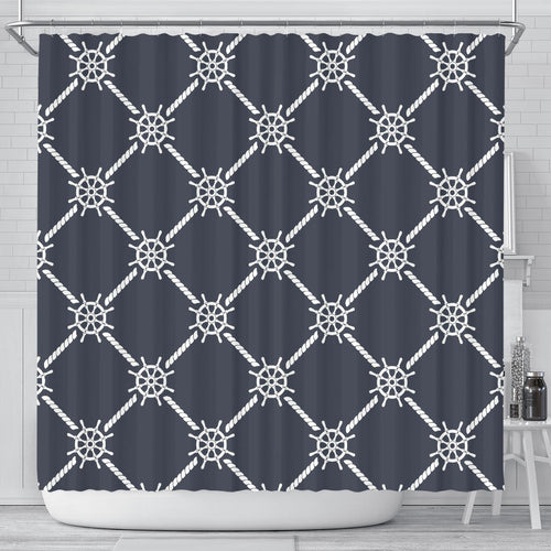 Nautical Steering Wheel Rope Pattern Shower Curtain Fulfilled In US
