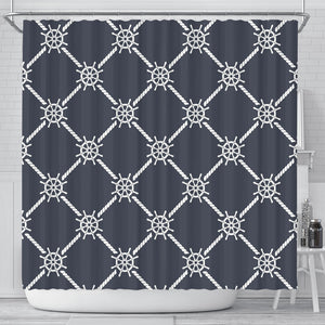 Nautical Steering Wheel Rope Pattern Shower Curtain Fulfilled In US