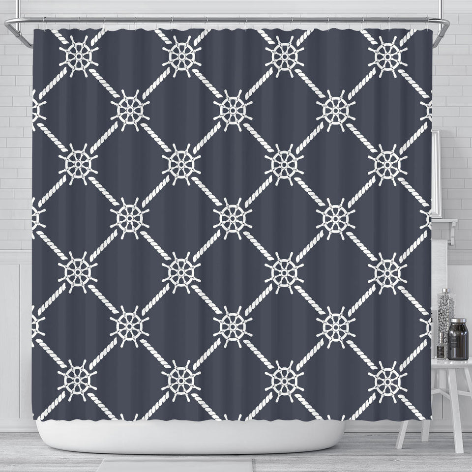 Nautical Steering Wheel Rope Pattern Shower Curtain Fulfilled In US