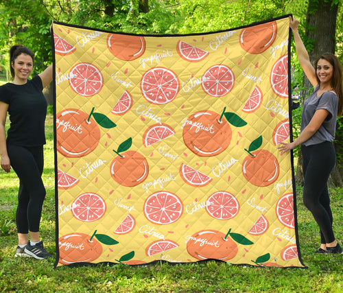 Grapefruit Yellow Background Premium Quilt