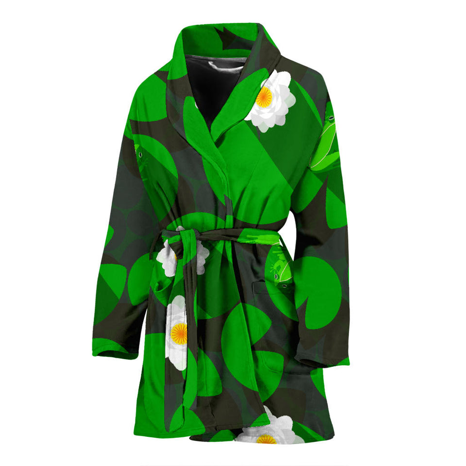 Frog Waterlily Pattern Women'S Bathrobe