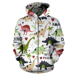 Cute Dinosaurs Pattern Zip Up Hoodie