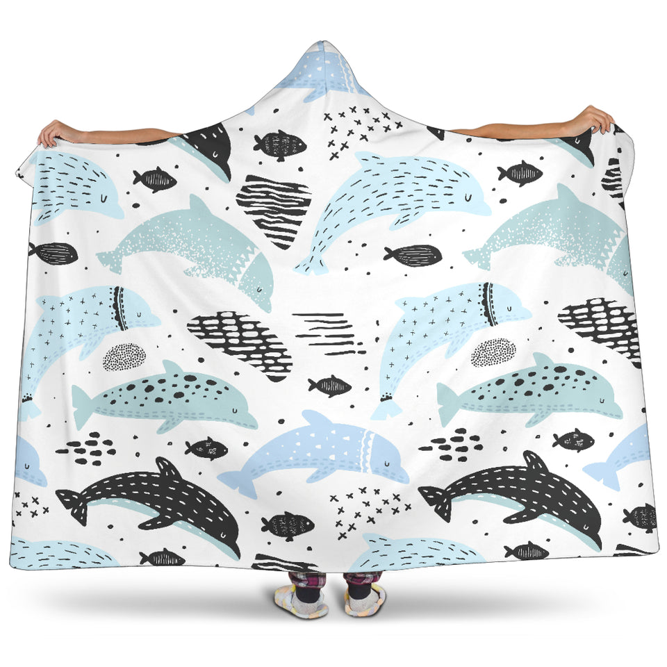 Cute Dolphins Childish Style Pattern Hooded Blanket