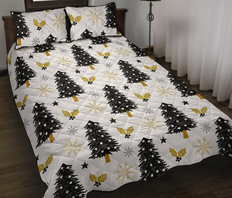 Christmas tree holly snow star pattern Quilt Bed Set