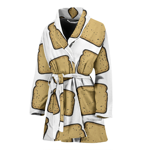 Bread Toast Pattern Print Design 03 Women's Bathrobe