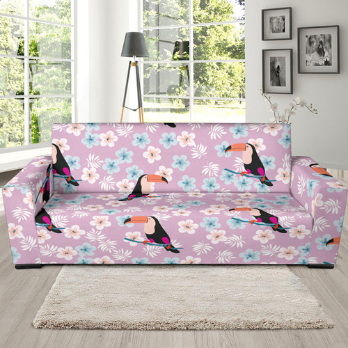 Beautiful Toucan Flower Leaves Sofa Slipcover