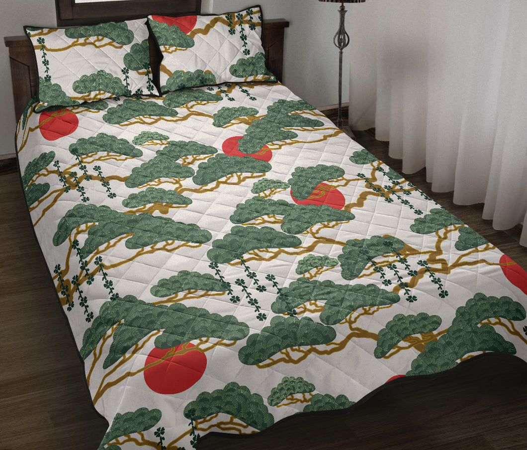 Bonsai red sun japanese pattern Quilt Bed Set