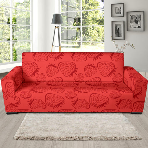 Strawberry Pattern Red Background Sofa Slipcover