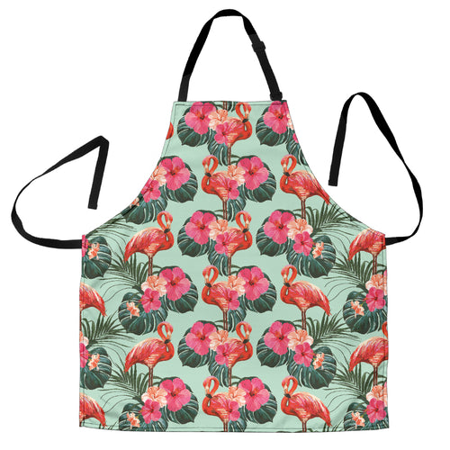 Beautiful Flamingo Tropical Palm Leaves Hibiscus Pateern Background Adjustable Apron