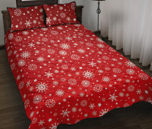 Snowflake pattern red background Quilt Bed Set