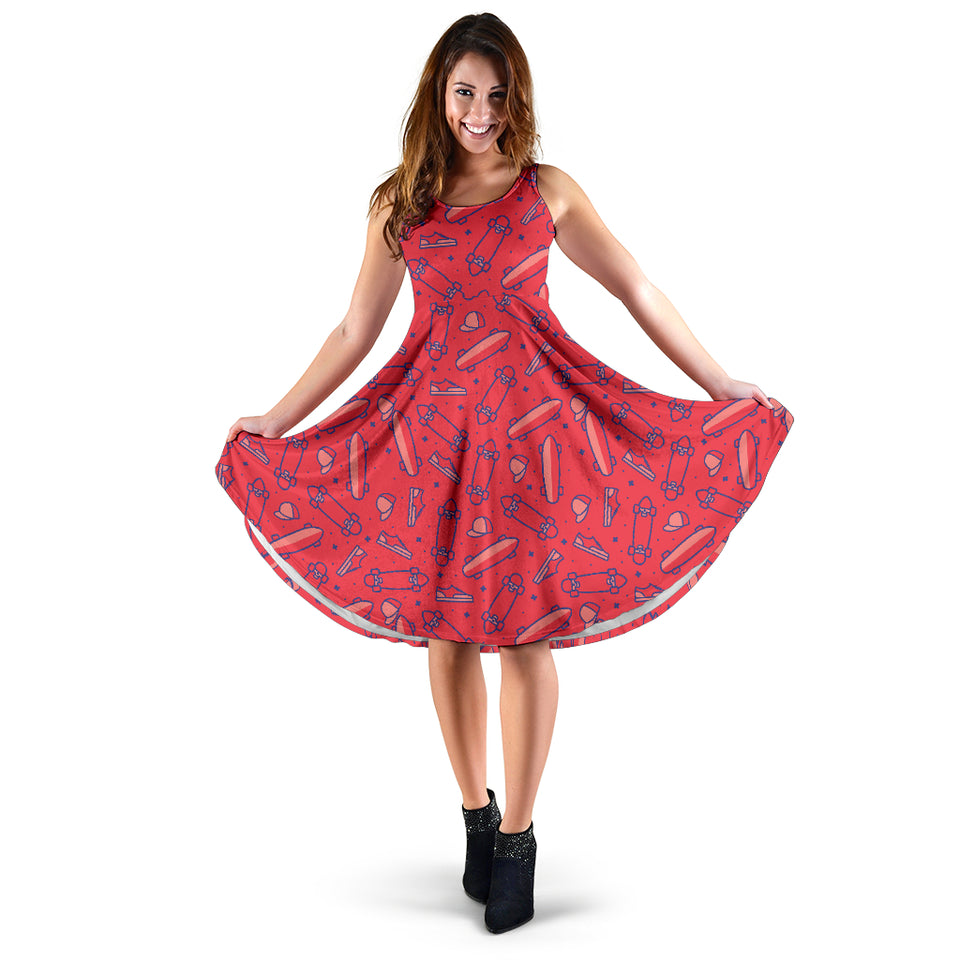 Skate Board Pattern Print Design 01 Sleeveless Midi Dress