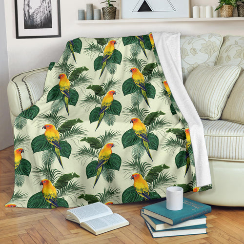 Beautiful Parrot Palm Leaves Pattern Premium Blanket