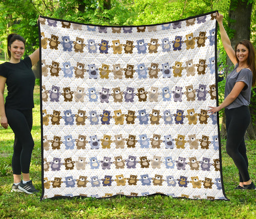 Teddy Bear Pattern Print Design 02 Premium Quilt