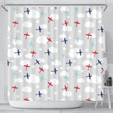 Airplane Cloud Grey Background Shower Curtain Fulfilled In US