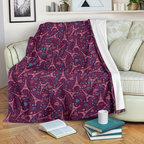 Eiffel Tower Heart Pattern Print Design 04 Premium Blanket